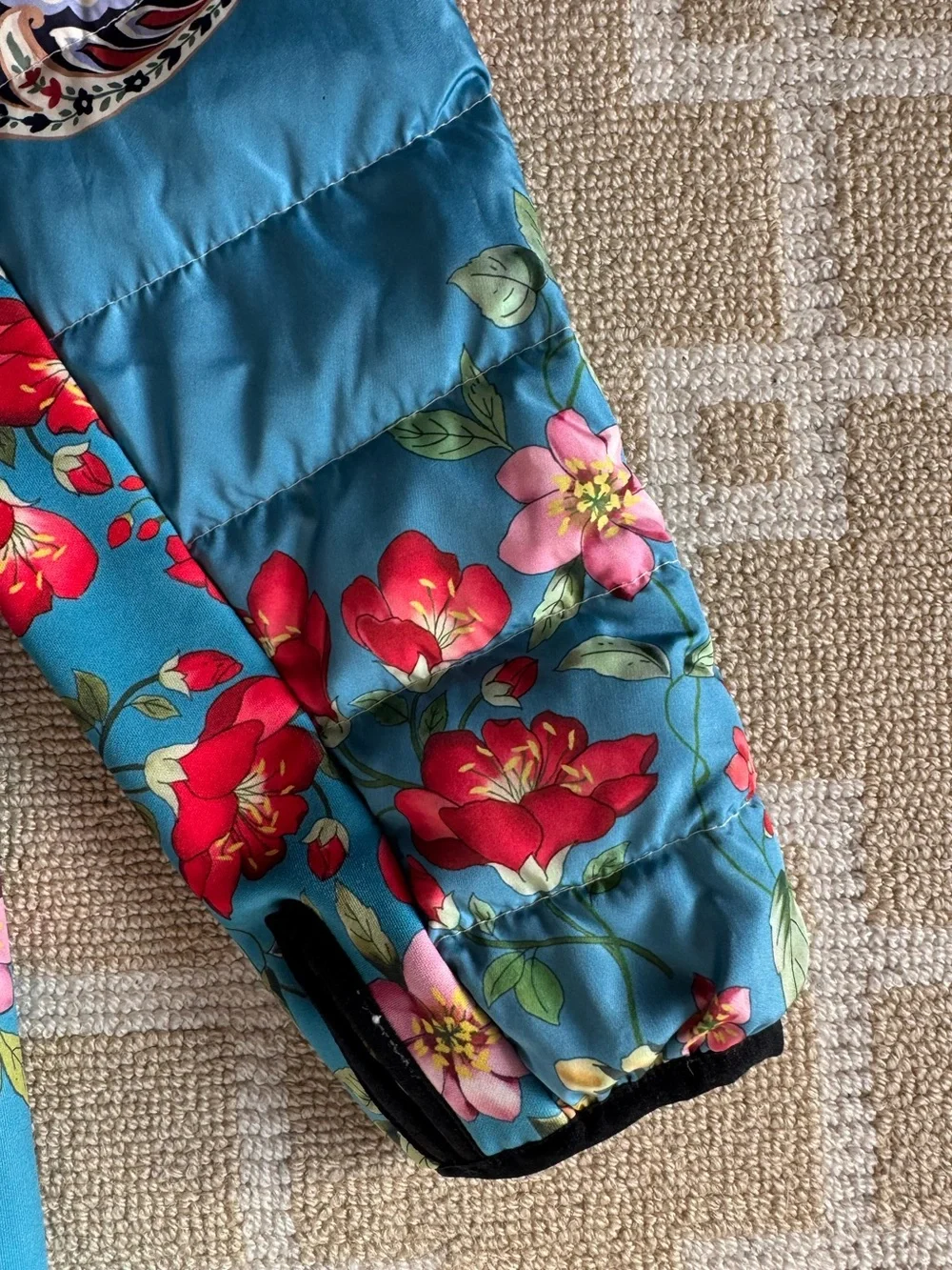 Johnny Was Santa Fe Reversible Down Puffer Parka Teal Multicolor Floral Large